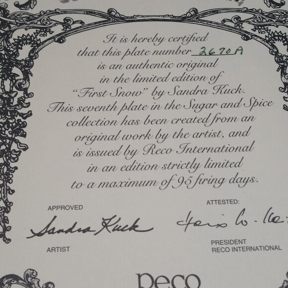 Sandra Kuck Collectors Plate - "First Snow" - Sugar and Spice - Picture 3 of 3